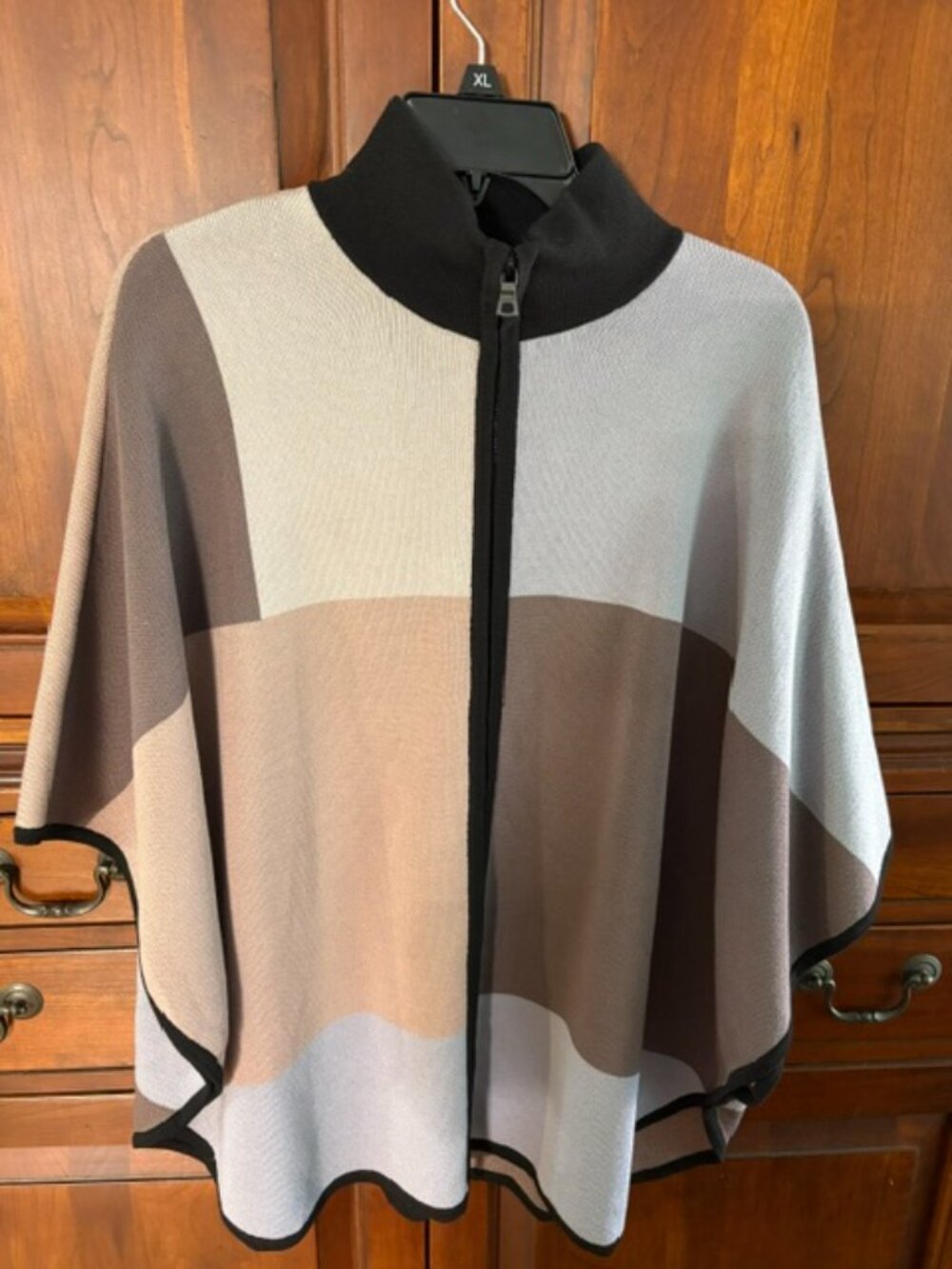 Anne Klein knit multicolor block front zipper poncho sweater cape